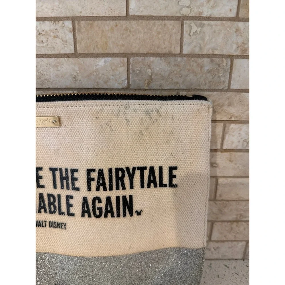 Kate Spade‎ Disney Glitter Wristlet Fairy Tale Quote Silver